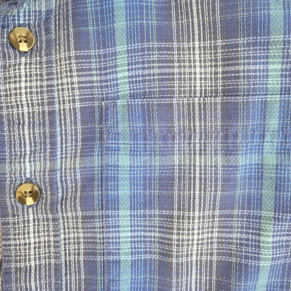 ExOfficio Mens Blue Plaid Long Sleeve Button Down Shirt Hidden Pocket Large
